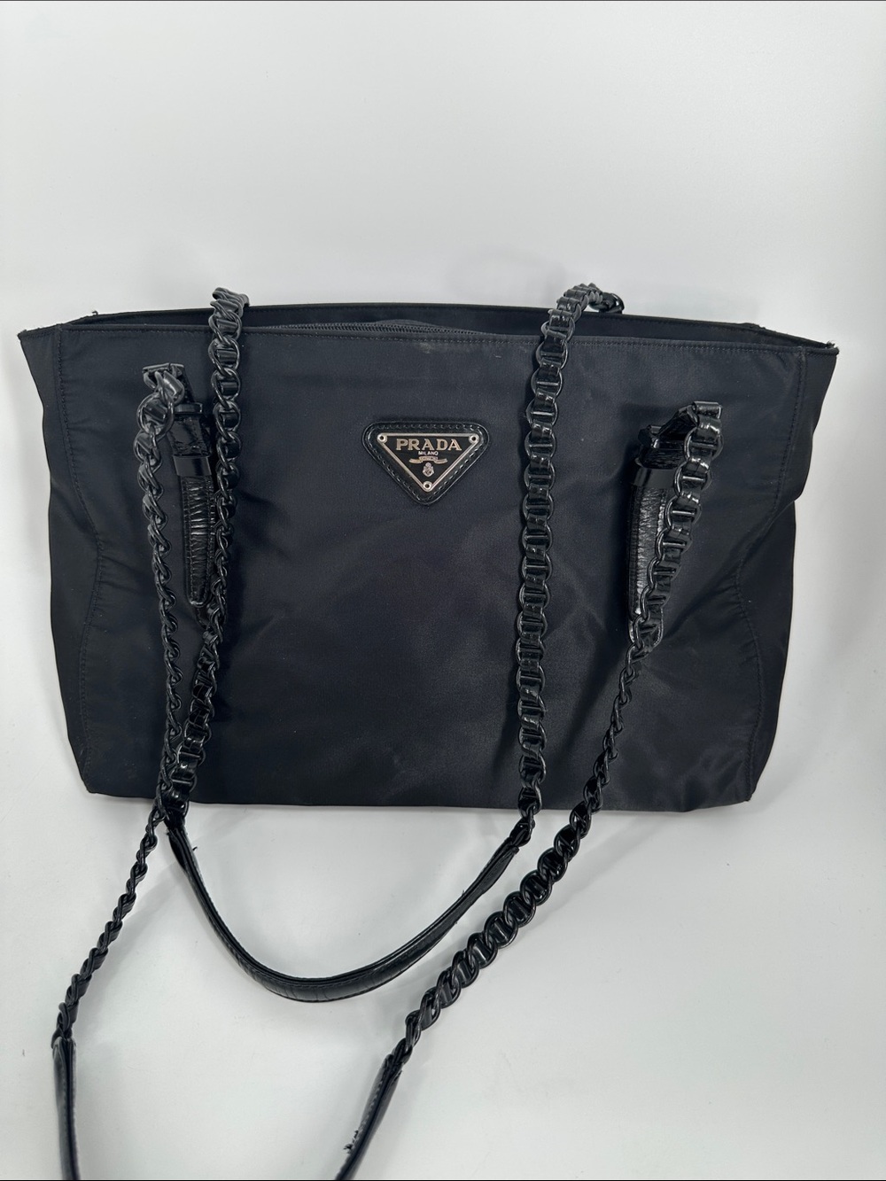 Prada Tessuto Nylon Tote Bag with chain link handles - Picture 2 of 8